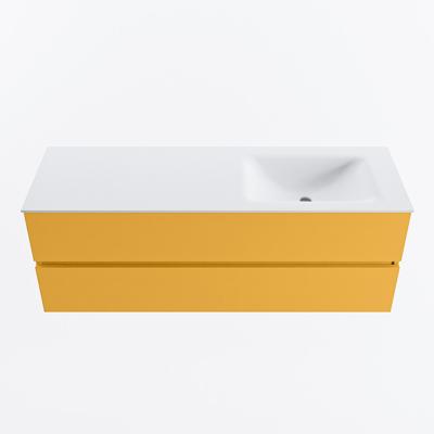 MONDIAZ VICA 140cm badmeubel onderkast Ocher 2 lades. Wastafel CLOUD rechts zonder kraangat, kleur Talc.