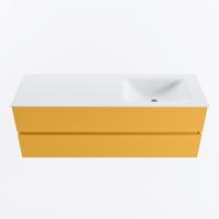 MONDIAZ VICA 140cm badmeubel onderkast Ocher 2 lades. Wastafel CLOUD rechts zonder kraangat, kleur Talc. - thumbnail