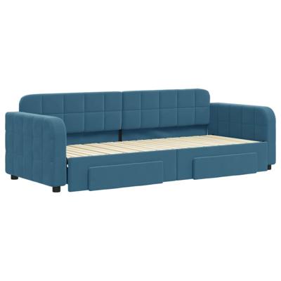 Slaapbank met onderschuifbed en lades 80x200 cm fluweel blauw - thumbnail