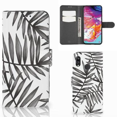 Samsung Galaxy A70 Hoesje Leaves Grey Samsung Galaxy A70 Hoesje Leaves Grey