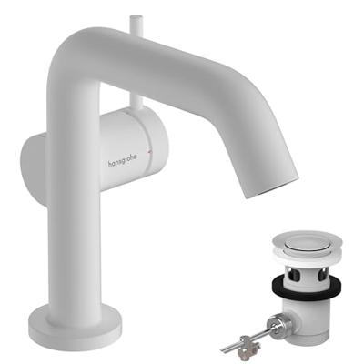 Hansgrohe Tecturis S ééngreeps wastafelkraan 110 Fine CoolStart met PopUp trekwaste, mat wit