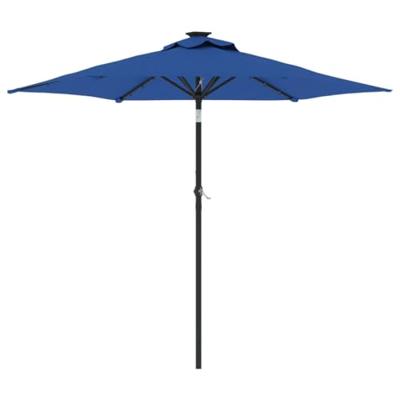 VidaXL Parasol met led&apos;s en stalen paal 225x225x212 cm azuurblauw