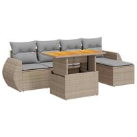 6-delige Loungeset met kussens poly rattan beige - thumbnail