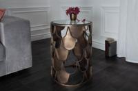 industrieele bijzettafel ABSTRACT 55cm antiek messing metaal visschub design rond glas - 40111 - thumbnail