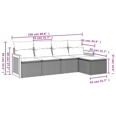 6-delige Loungeset met kussens poly rattan beige - thumbnail