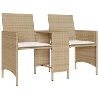 Tuinbank 2-zits met tafel en voetenbanken poly rattan beige - thumbnail