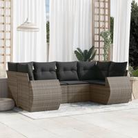6-delige Loungeset met kussens poly rattan grijs - thumbnail