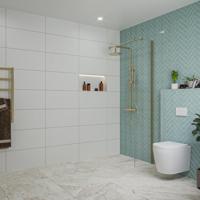 Fortifura Galeria inloopdouche - 40x200cm - helder glas - wandarm - Geborsteld Messing PVD (Goud) SW797911/SW797910 - thumbnail