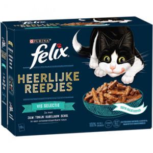 Felix Heerlijke Reepjes Vis Selectie met zalm, tonijn, kabeljauw, schol in saus natvoer kat 48 x 80 g Vis selectie + 48 x 80 g Farm selectie