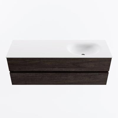 MONDIAZ VICA 140cm badmeubel onderkast Dark Brown 2 lades. Wastafel MOON rechts zonder kraangat, kleur Talc.