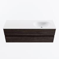 MONDIAZ VICA 140cm badmeubel onderkast Dark Brown 2 lades. Wastafel MOON rechts zonder kraangat, kleur Talc. - thumbnail