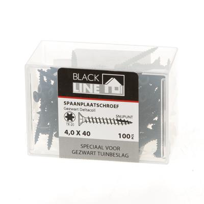 Blackline Spaanplaatschroef Hcp Zwart Pk Torx TX20 +Snijpunt 4.0X40 | 100 stuks - 6904.20.14040 Blackline Spaanplaatschroef Hcp Zwart Pk Torx TX20 +Snijpunt 4.0X40 | 100 stuks - 6904.20.14040