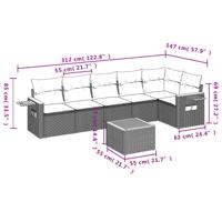 7-delige Loungeset met kussens poly rattan zwart - thumbnail