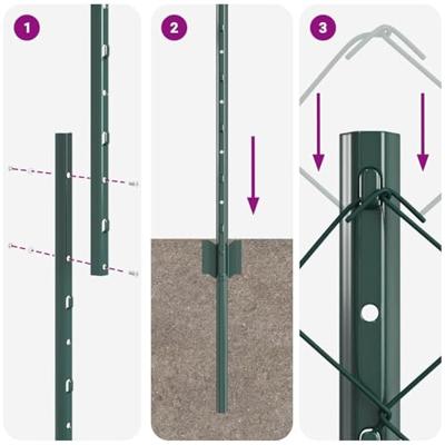 VidaXL Hek met paal groen 1,6 x 10 m staal en pvc