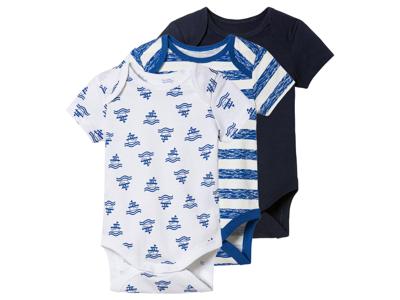 lupilu 3 baby rompertjes (Donkerblauw/wit/gestreept, 62/68)