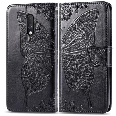 Butterfly Love bloemen reliëf horizontale Flip lederen draagtas voor een plus 7 met houder & kaartsleuven & portemonnee & Lanyard (zwart)