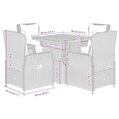 5-delige Tuinset met kussens poly rattan beige