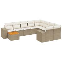 10-delige Loungeset met kussens poly rattan beige - thumbnail