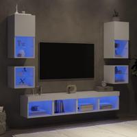 8-delige Tv-wandmeubelset met LED-verlichting bewerkt hout wit - thumbnail