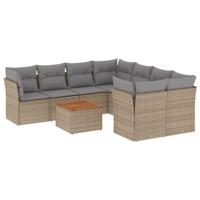 9-delige Loungeset met kussens poly rattan gemengd beige - thumbnail
