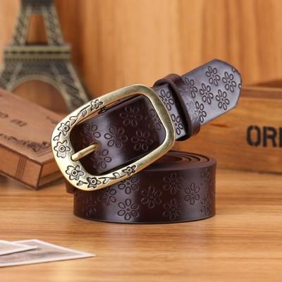 Dames Plum Blossom patroon metalen gesp PU lederen riem (koffie)