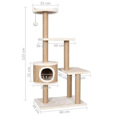 VidaXL Kattenmeubel met krabpalen 123 cm zeegras VidaXL Kattenmeubel met krabpalen 123 cm zeegras