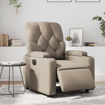 Fauteuil verstelbaar elektrisch kunstleer cappuccinokleurig