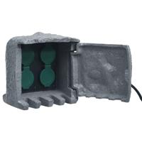 VidaXL Tuinstopcontact 4 ingangen waterbestendig polyresin grijs - thumbnail