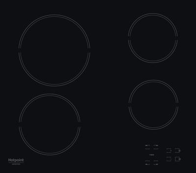Keramische kookplaat - HOTPOINT - HR631C - 4 branders - 60 cm - Zwart