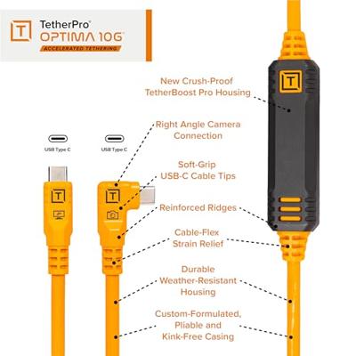 Tether Tools LeverLock & Cable Kit, Optima 10G, 15' (4.6m), straight to right orange Tether Tools LeverLock & Cable Kit, Optima 10G, 15' (4.6m), straight to right orange