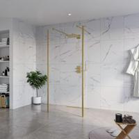 Fortifura Galeria Vrijstaande Inloopdouche - 90x200cm - Helder - antikalk - 8mm veiligheidsglas - 2 zijwanden 30cm - wandsteunen en hoekprofielen - Geborsteld Messing PVD (Goud) SW927770 2x/SW797926/SW797909 2x/SW798731 2x - thumbnail