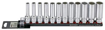 Doppenset 1/2", 12-kant lang 12-dlg. op rail 301204