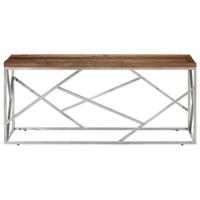 Salontafel roestvrij staal en massief bielshout zilverkleurig - thumbnail