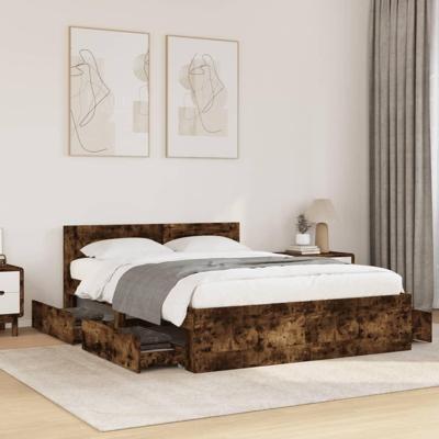 Bedframe met hoofdeinde bewerkt hout gerookt eiken 120x200 cm