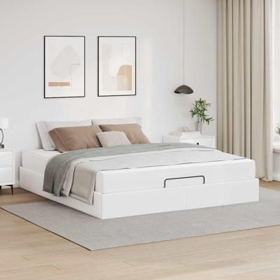 Bedframe met matras met matras Zuiverwit 160 x 200 cm Kunstleer