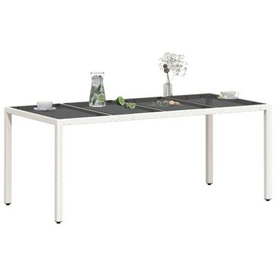 Tuintafel met glazen blad 190x90x75 cm poly rattan wit - thumbnail