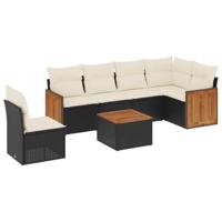 7-delige Loungeset met kussens poly rattan zwart - thumbnail