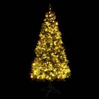 VidaXL Kerstboom met led en dennenappels 225 cm pvc en pe groen - thumbnail
