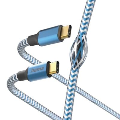 Hama USB-C naar USB-C Reflective kabel (USB-C aansluitkabel, PD USB type C oplaadkabel, 480 Mbit/s, 1,5 m, voor MacBook Pro, iPad, ChromeBook, Samsung Galaxy S21) blauw