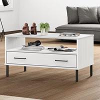 Salontafel met metalen poten OSLO 85x50x45 cm masssief hout wit - thumbnail