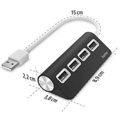 Hama USB-HUB, 4-POORTS, USB 2.0, 480 MBIT/S USB Hub Zwart - thumbnail