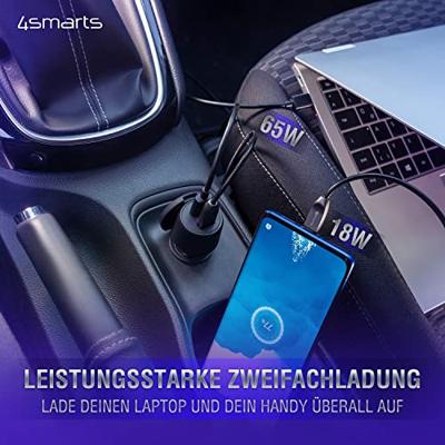4Smarts 456260 USB-oplader 65 W, 18 W 1x USB-C, 1x USB-A USB PD, Quick Charge Zwart Auto, Vrachtwagen Snellader - thumbnail