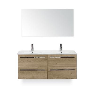 Seville Badmeubelset 120 cm - 4 laden Natuur Eiken - Keramische Wastafel Wit Enjoy - met Spiegel