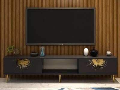 Tv-meubel NIDAS 2 deuren antraciet/goud