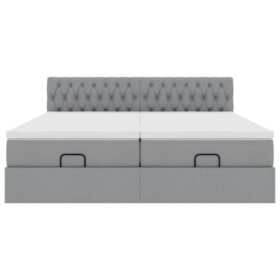 Ottoman bed met matrassen en LED's 180x200cm stof lichtgrijs
