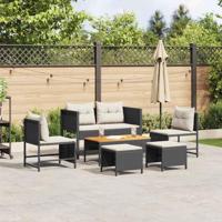 Tuinbankenset met kussen 6 pcs Zwart en Crème poly rattan - thumbnail