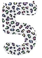 Folieballon Cijfer 5 Wit Met Panterprint (86cm) - thumbnail