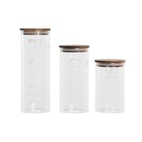 Set van 3 Potjes DKD Home Decor 10,2 x 10,2 x 27,7 cm Natuurlijk Transparant Acacia Letters Borosilicaatglas - thumbnail