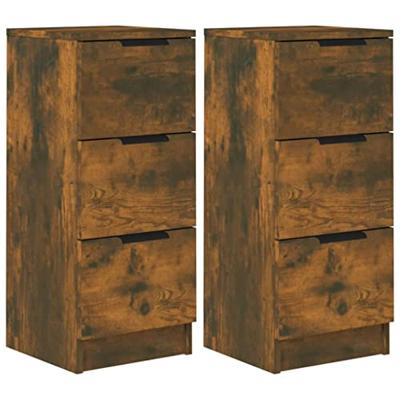 Dressoirs 2 st 30x30x70 cm bewerkt hout gerookt eikenkleurig