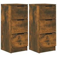 Dressoirs 2 st 30x30x70 cm bewerkt hout gerookt eikenkleurig - thumbnail